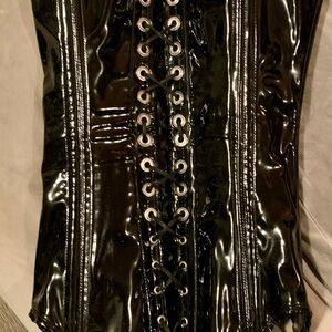 Glossy Black Lace-Up Corset
